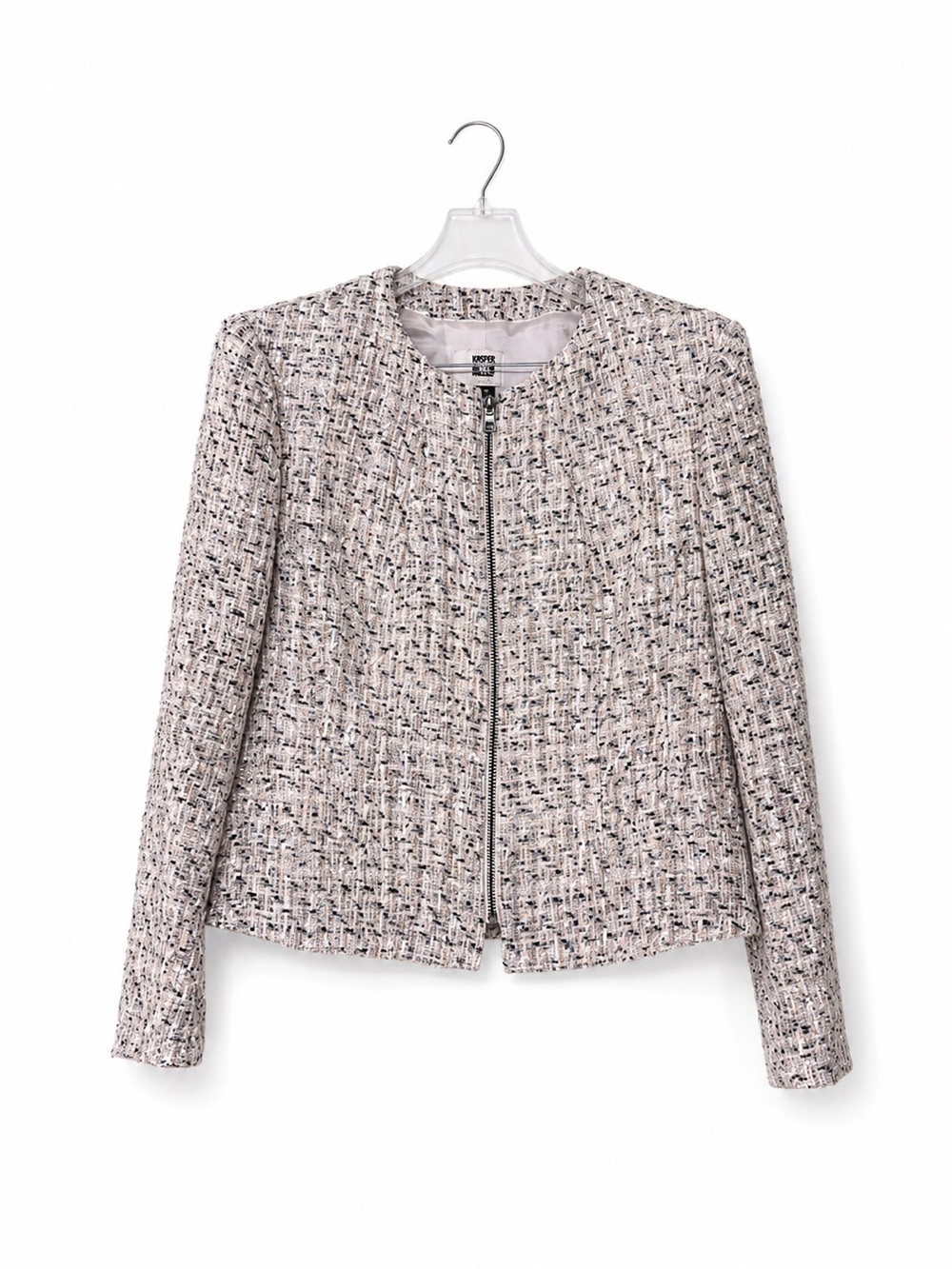Anne Klein Cream Tweed Zip-Front Blazer